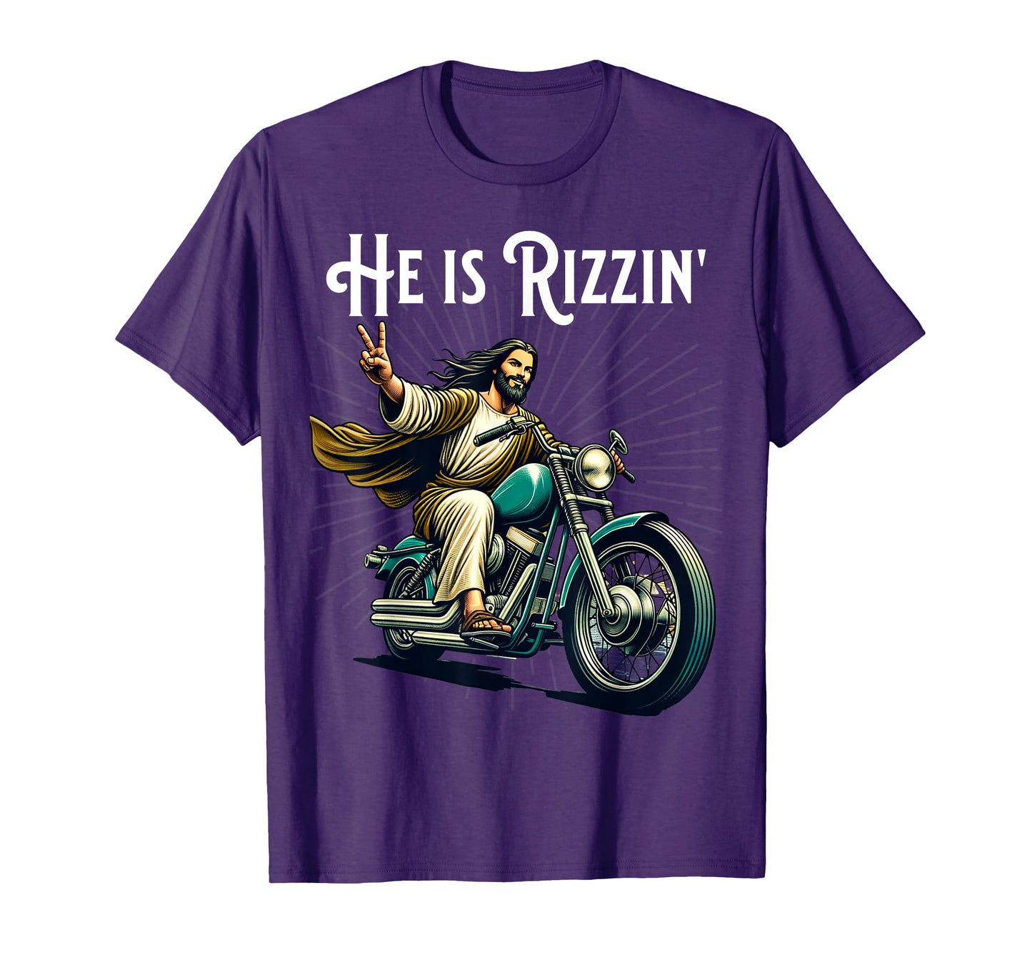 Rizzen Funny Rizz He is Rizzin Jesus Riding Motorcycle T-Shirt
