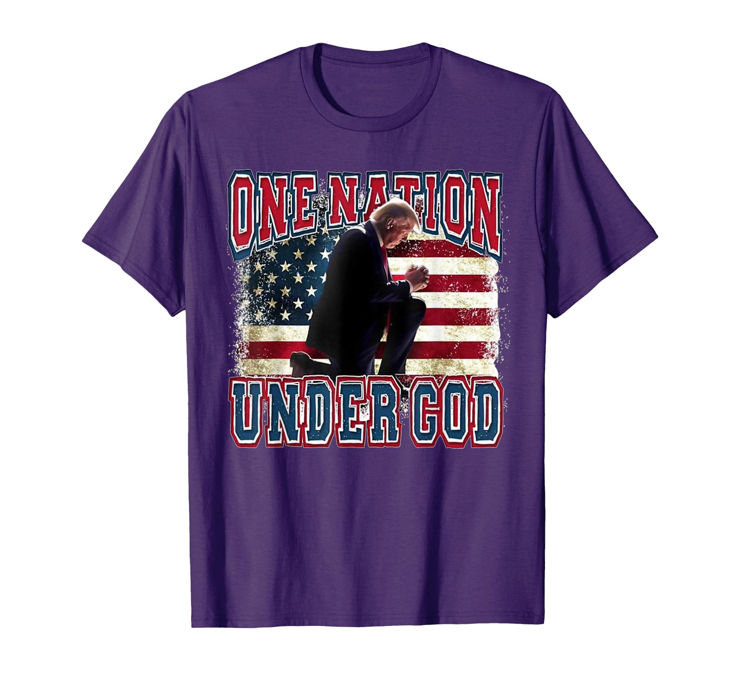 One Nation Under God Trump Pray Jesus USA Flag Distressed T-Shirt