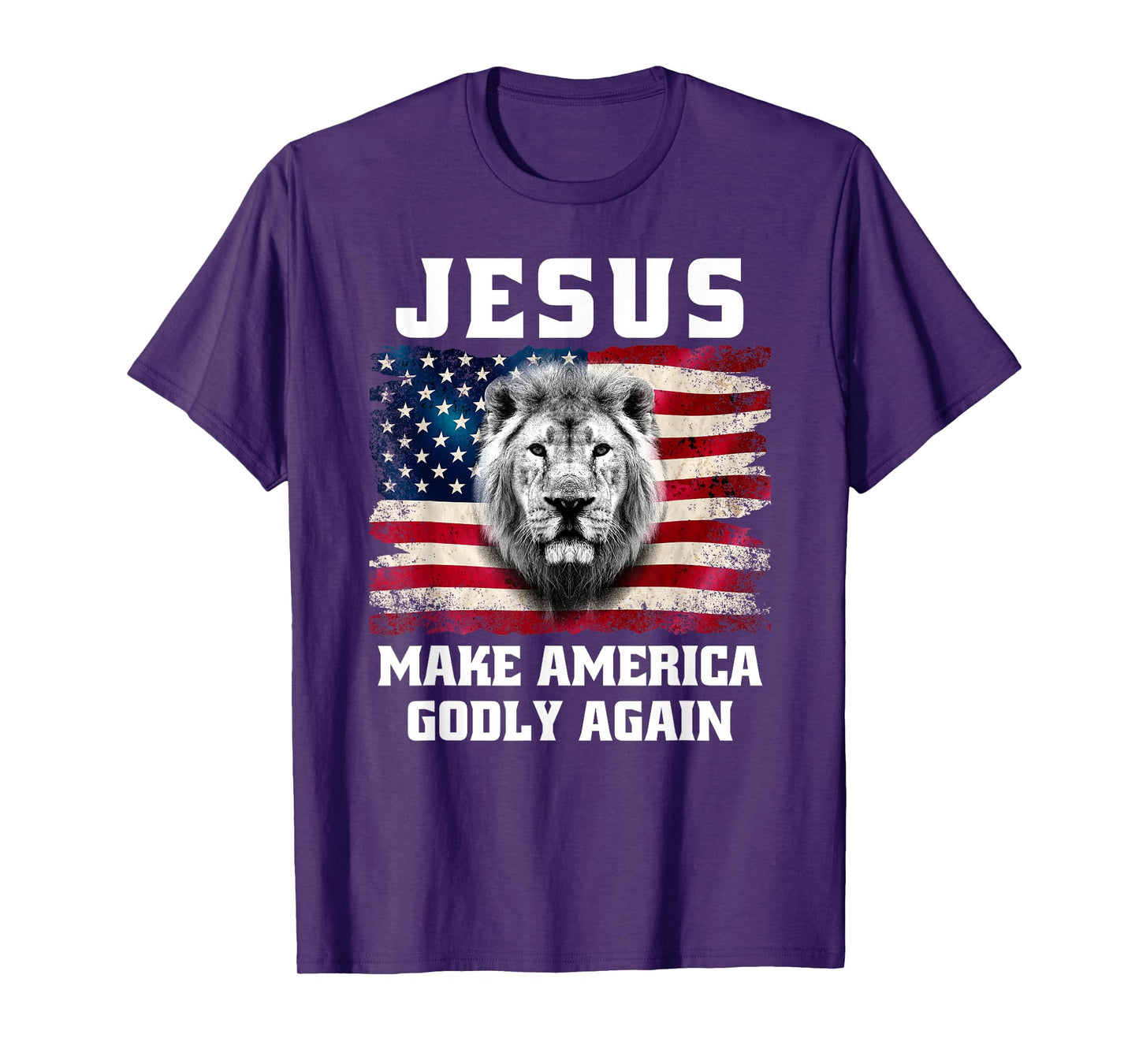 Jesus Make America Godly Again Christian Faith USA Flag Lion T-Shirt