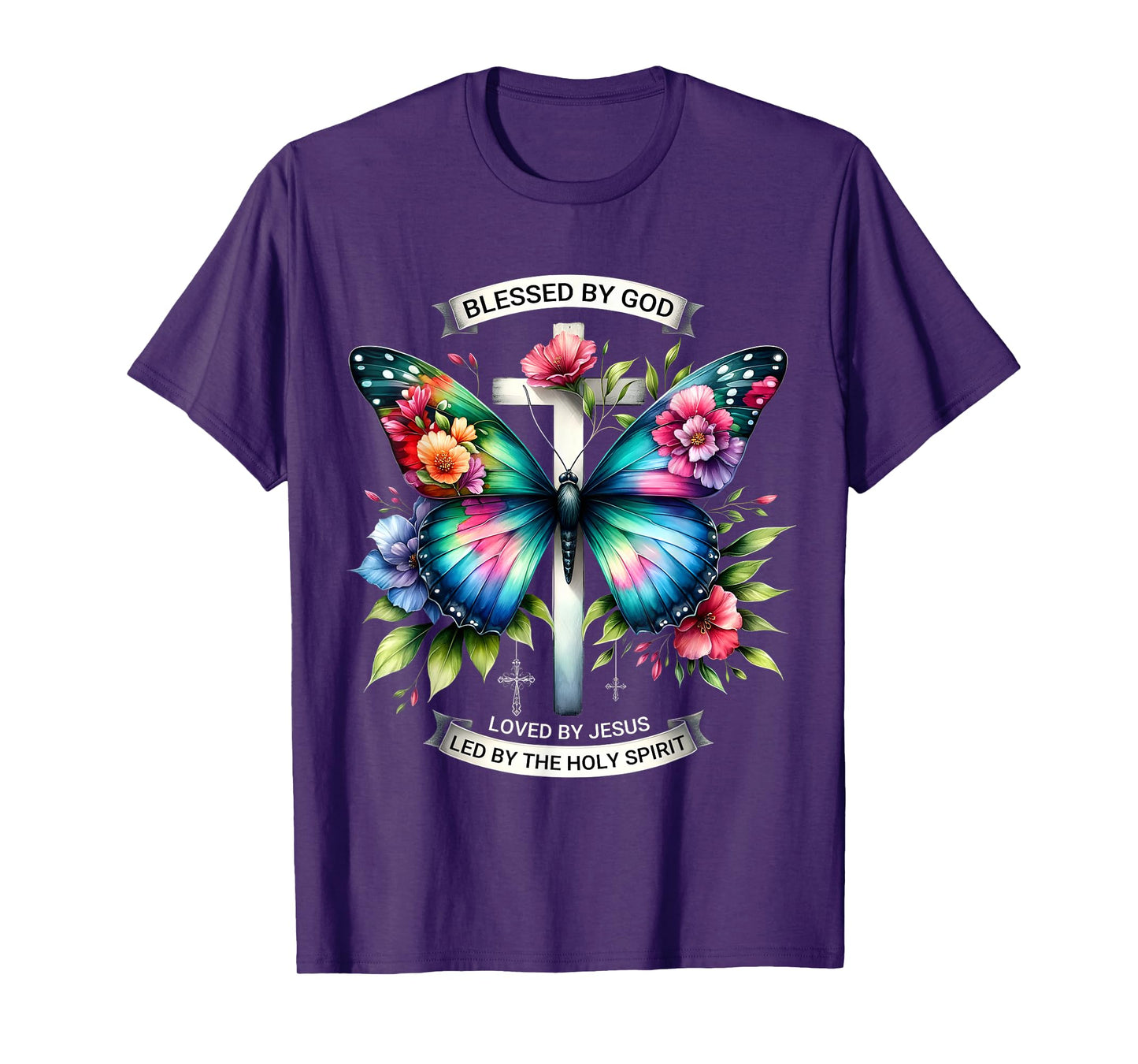 Blessed by God Loved by Jesus Christian Jesus Butterfly. T-Shirt