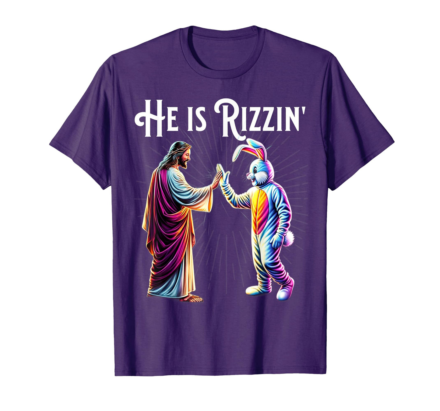 Funny Rizz He is Rizzin Jesus High Five Easter Bunny T-Shirt