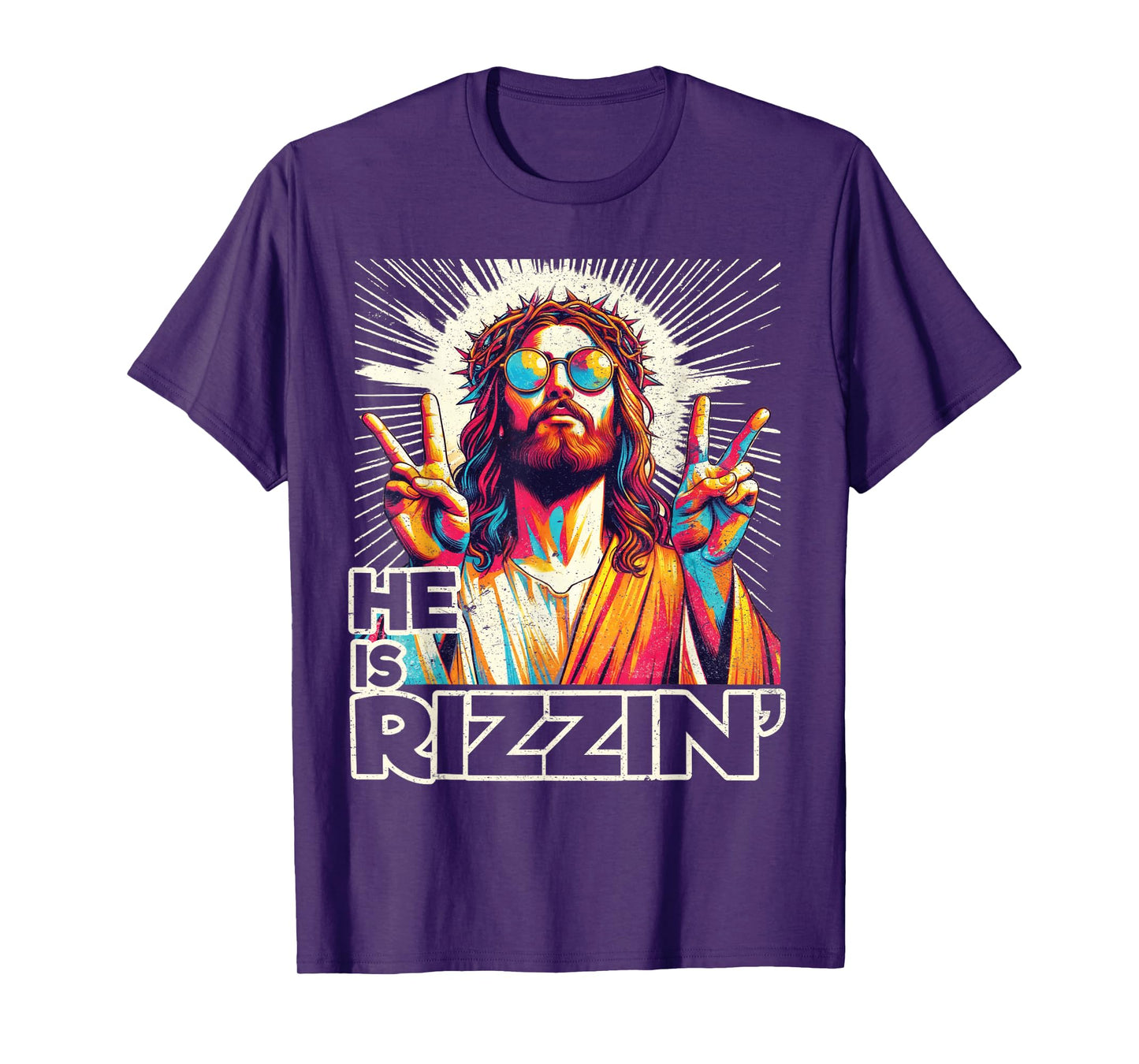 Retro He Is Rizzin Funny Jesus Has Rizzen Easter Christian T-Shirt