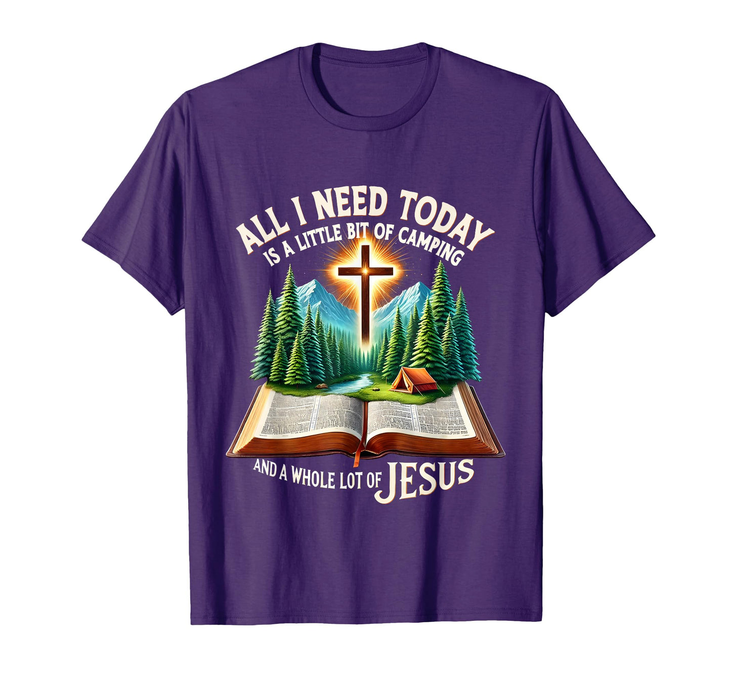 Camping and Jesus Outdoors Faith Bible Campfire Graphic T-Shirt