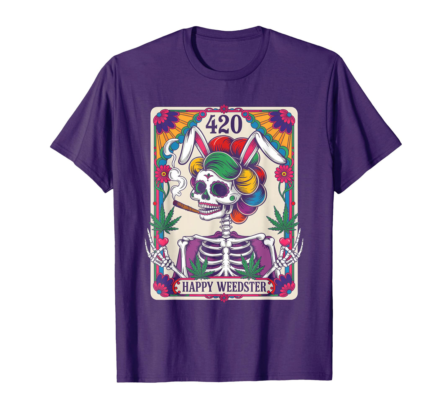Happy Weedster 420 Easter Skeleton Smoking Weed Tarot Card T-Shirt