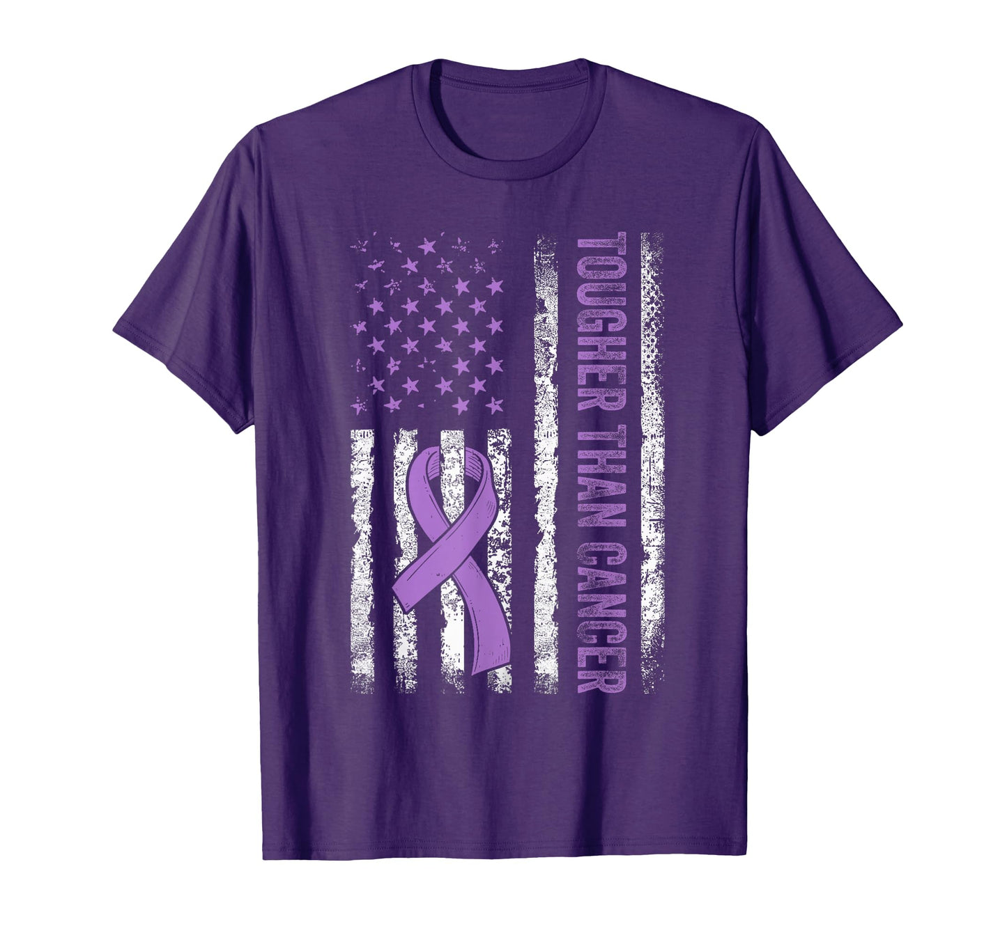 Tougher Than Cancer Pancreatic Awareness Us Flag Purple T-Shirt