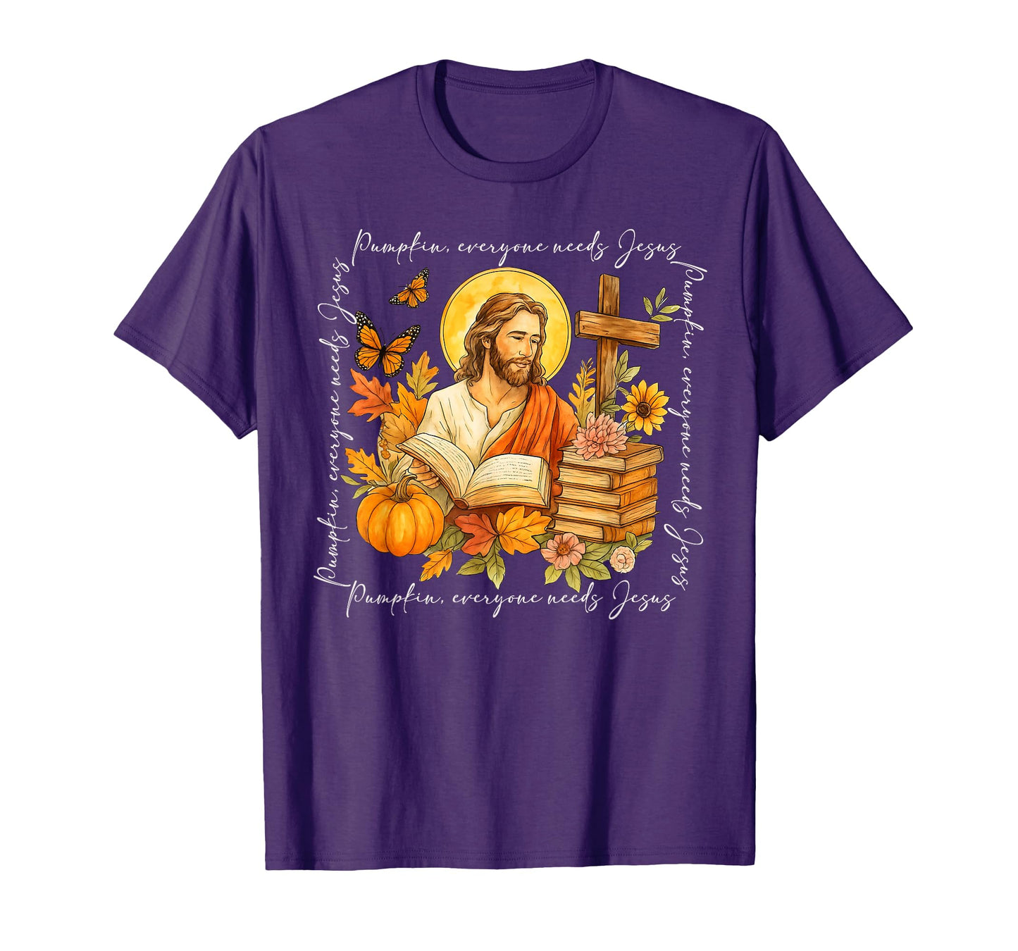 Pumpkin Everyone Needs Jesus Christian Autumn Bible Book T-Shirt