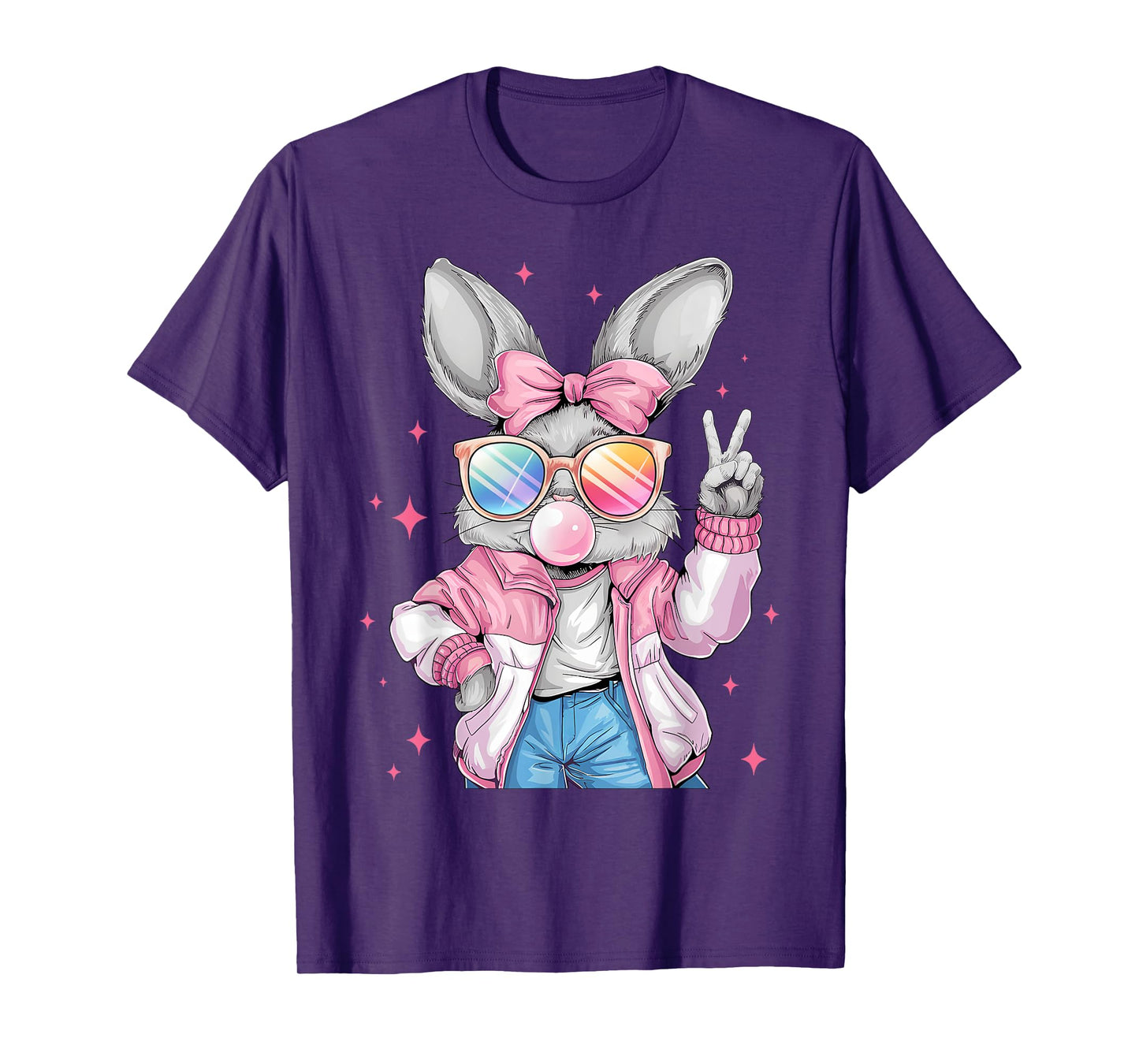 Easter Bunny Blowing Bubble Happy Easter Bunny Coquette Bow T-Shirt