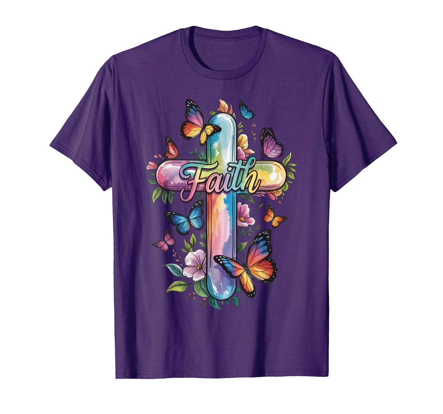 Faith Cross Butterflies Floral Religious Christ Flowers T-Shirt