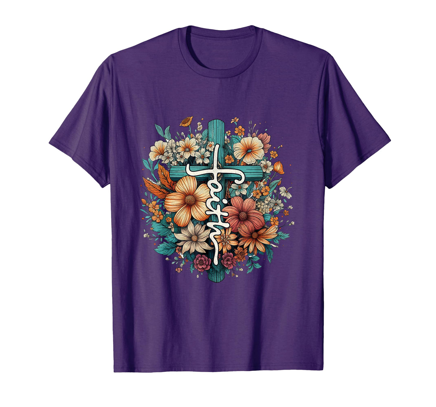 Christian Faith Cross Flowers for Jesus and God T-Shirt