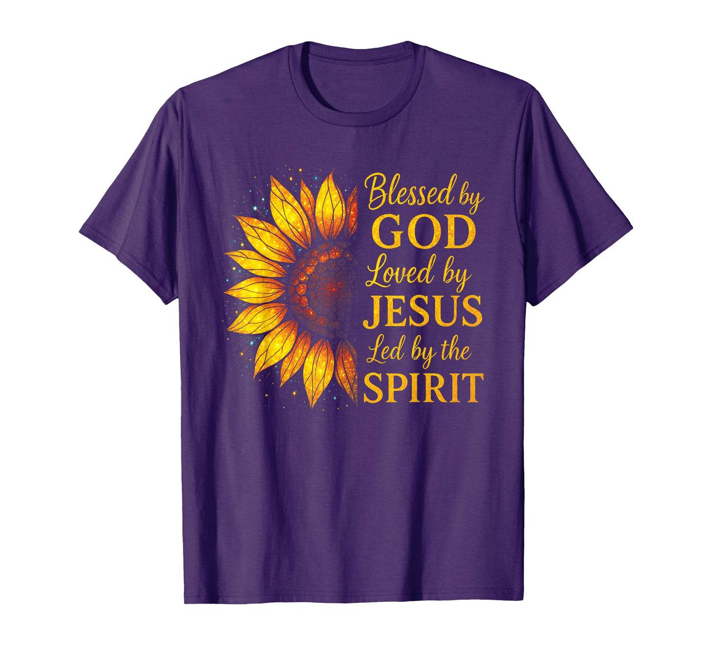 Blessed by God Loved by Jesus Stained Glass Sunflower T-Shirt