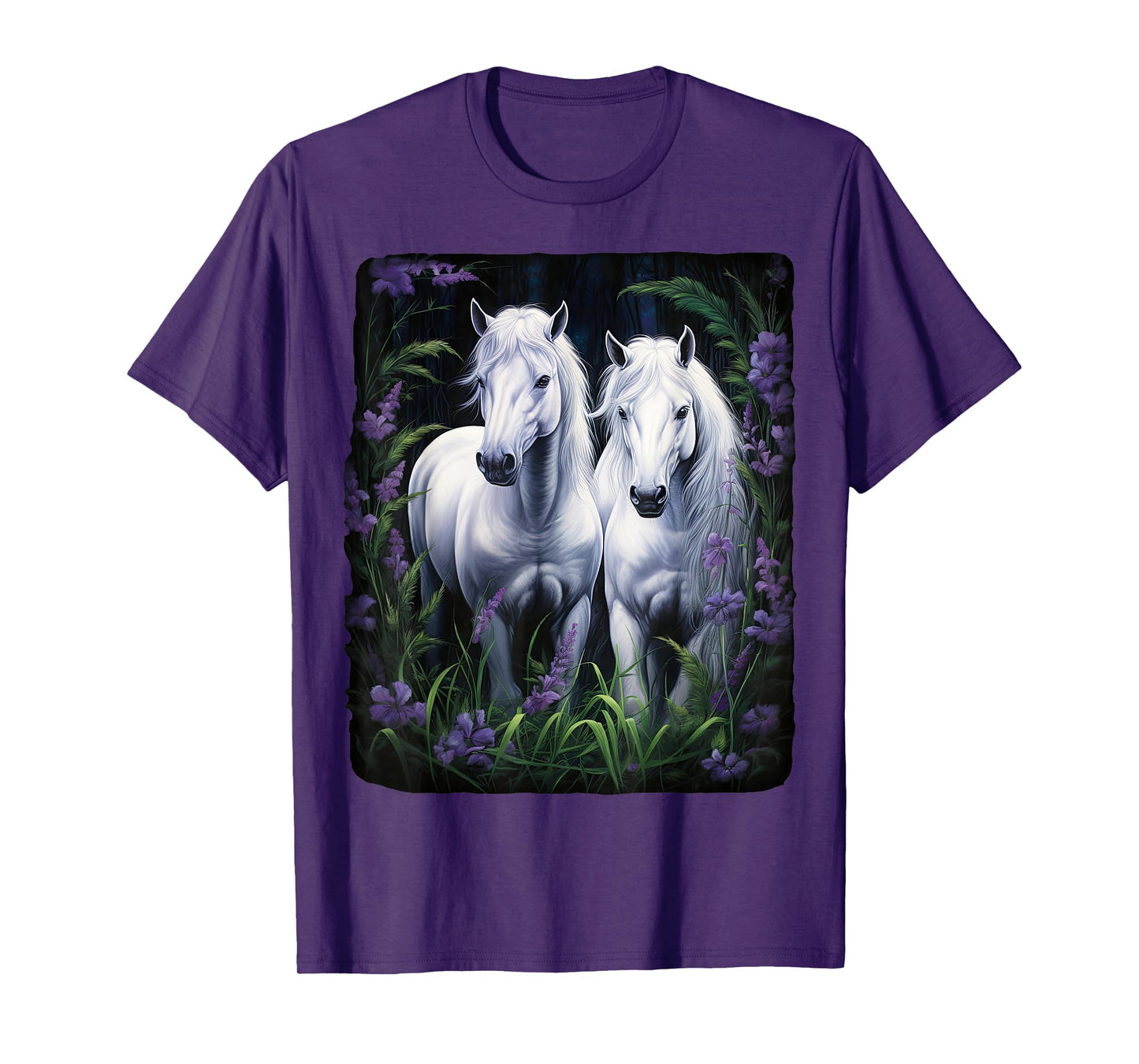 2 Horses standing in a meadow with flowers T-Shirt
