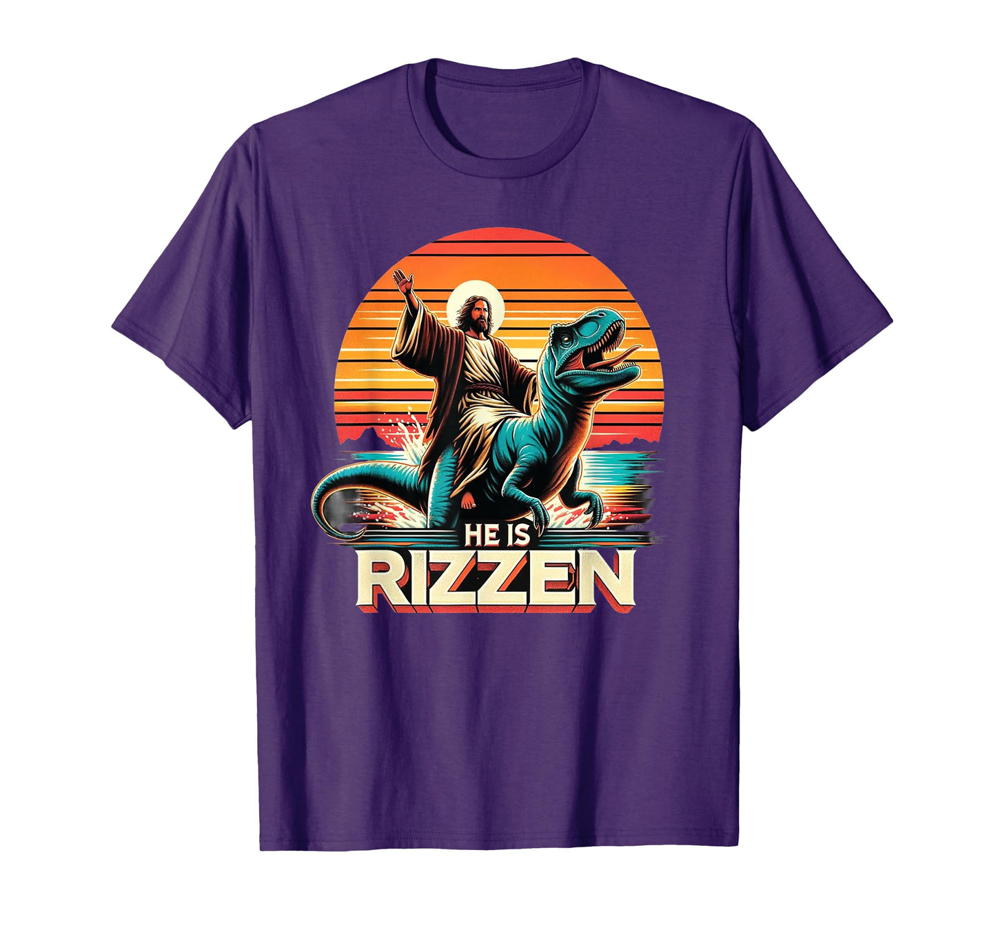 He Is Rizzen Jesus Retro Christian Dinosaur T-Shirt