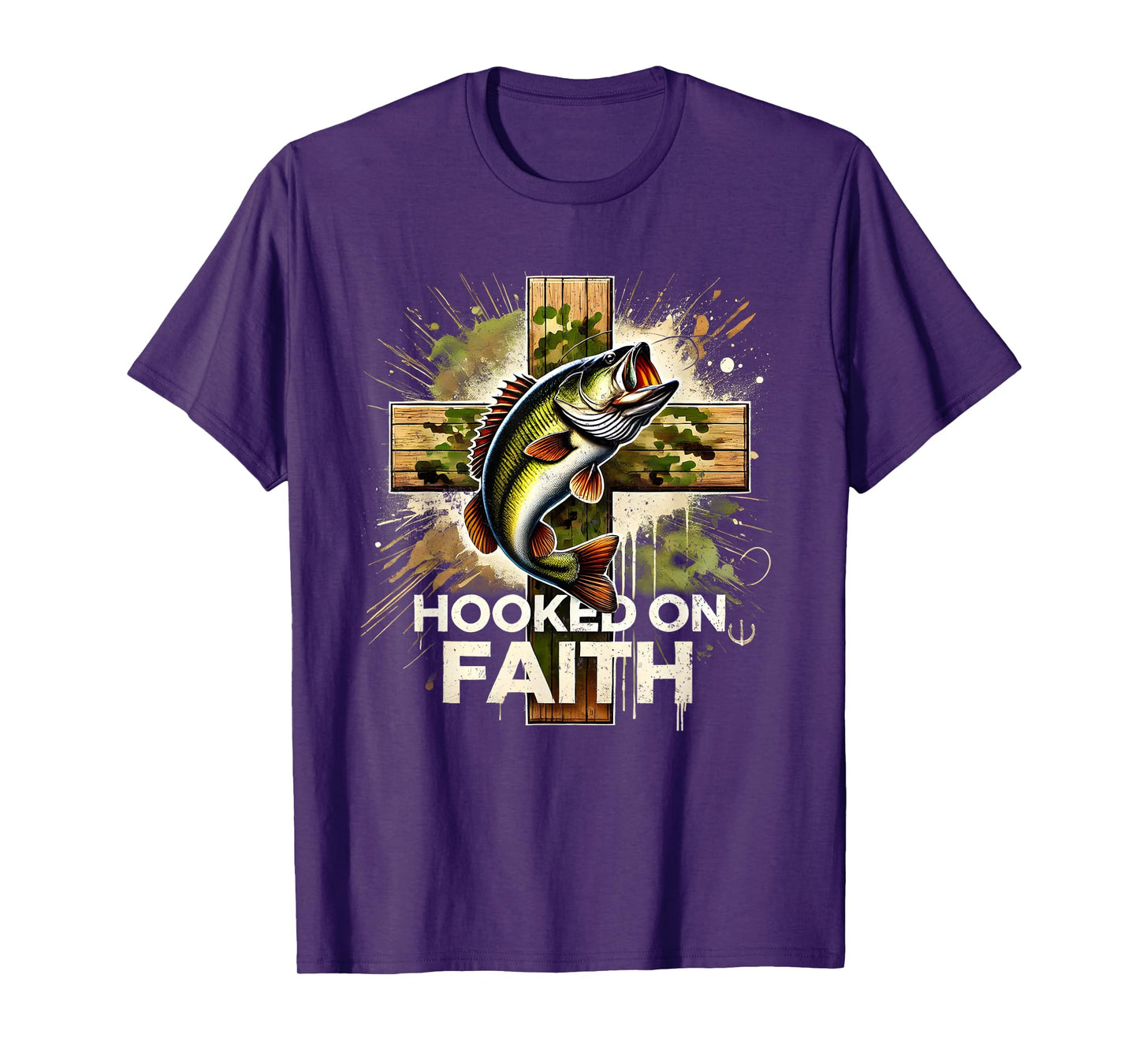 Hooked On Faith Christian Jesus Cross Fishing Squad T-Shirt