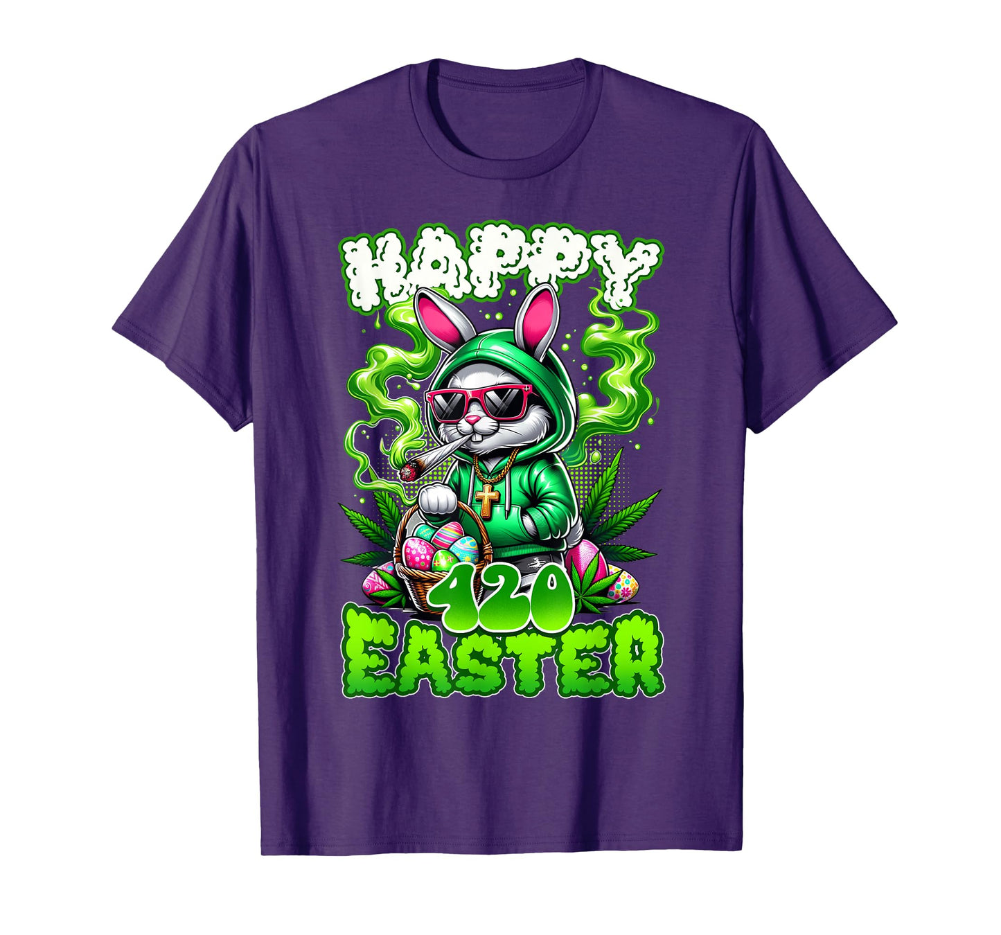Happy 420 Easter Funny Smoking Weed Marijuana Easter Bunny T-Shirt