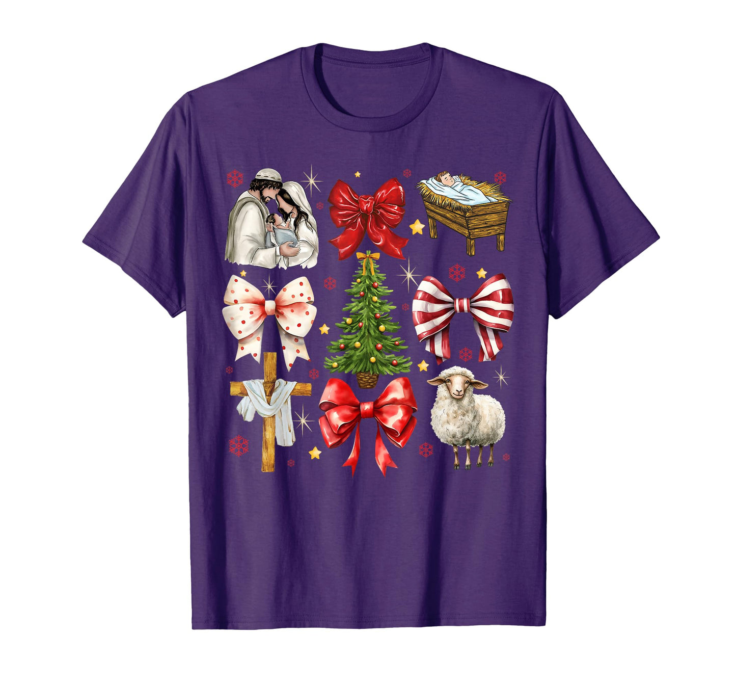 Christmas Nativity Scene Coquette Bow Baby Jesus Xmas Pajama T-Shirt
