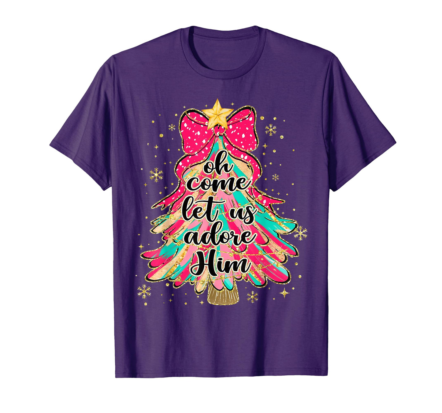 Oh Come Let Us Adore Him Christmas Tree Xmas Christian T-Shirt