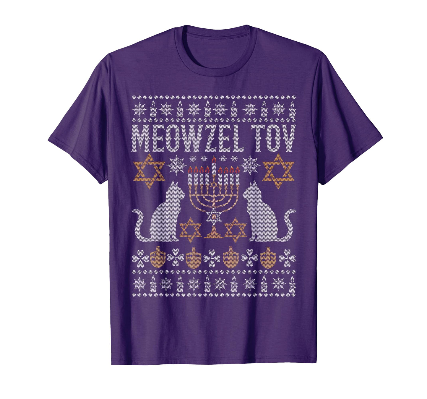 Meowzel Tov Mazel Tov Cat Ugly Christmas Happy Hanukkah T-Shirt