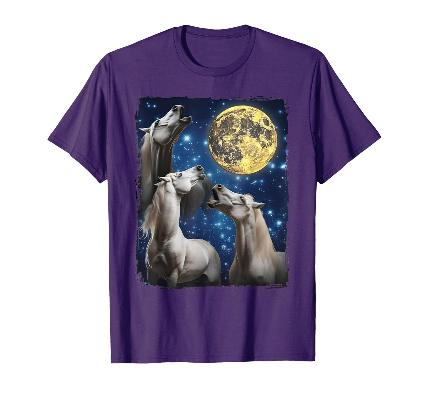 Three Horse Moon | 3 Horses Howling Funny Weird Cursed Meme T-Shirt