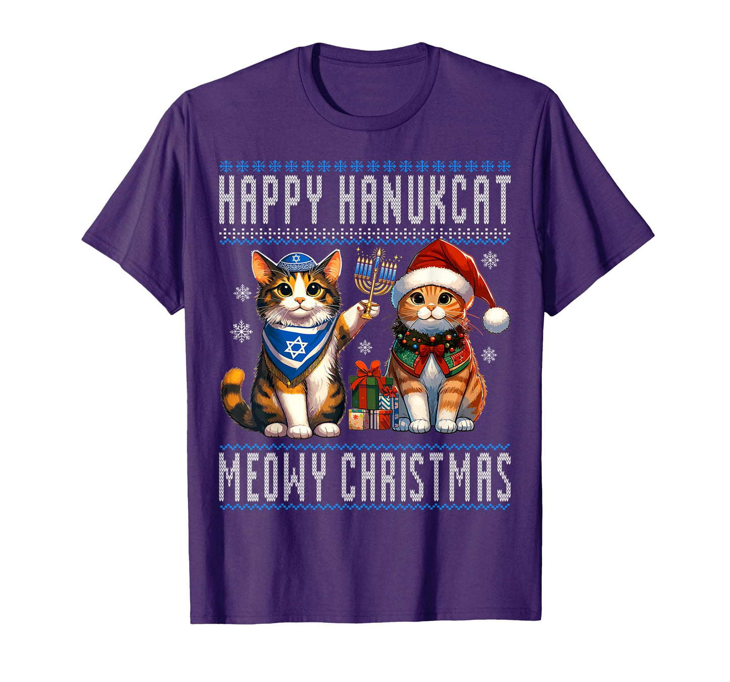 Cat Merry Christmas Happy Hanukkah Jewish Christian T-Shirt