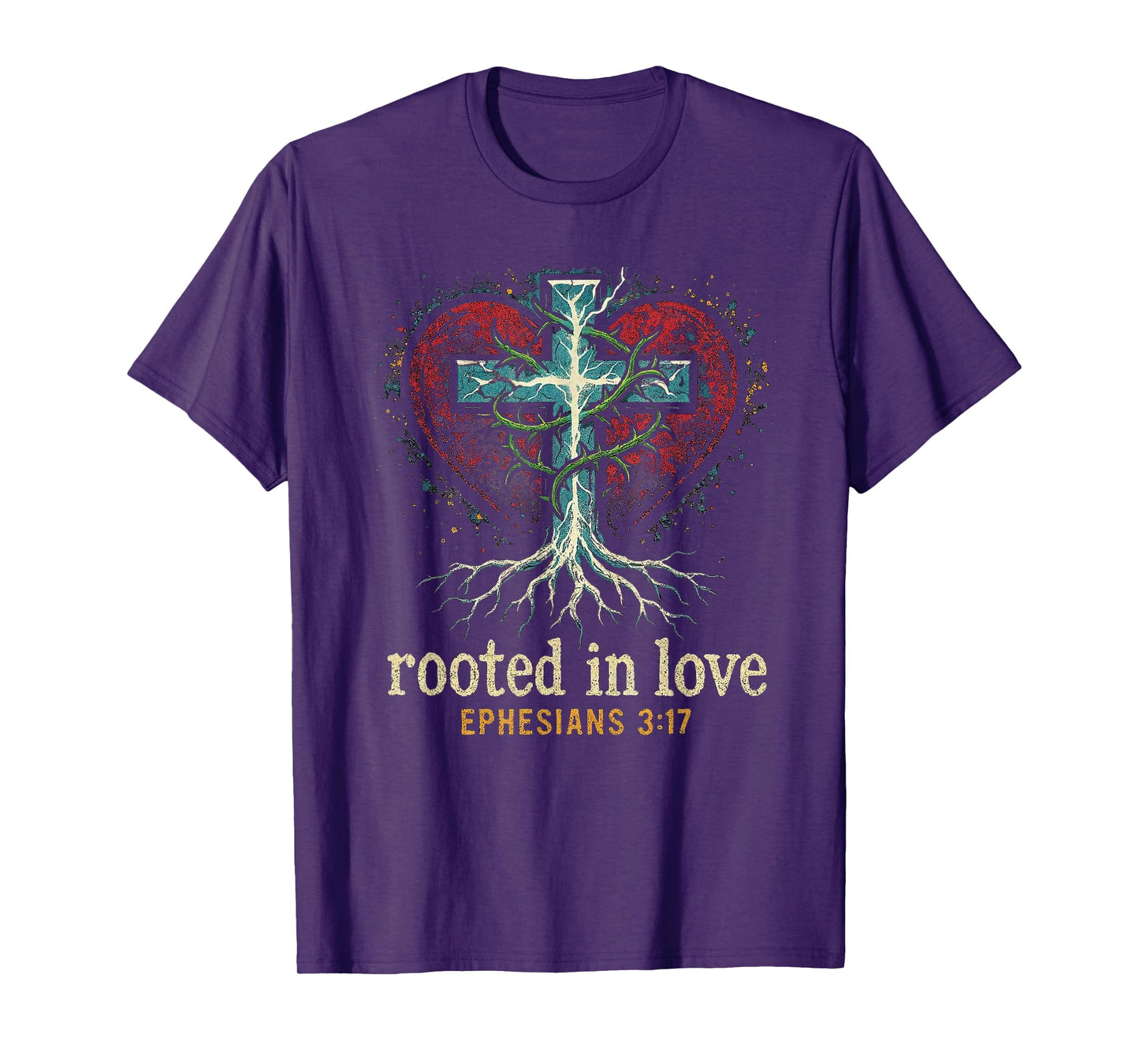 Cross of Jesus Rooted in Love -Punk Art Distressed Christian T-Shirt