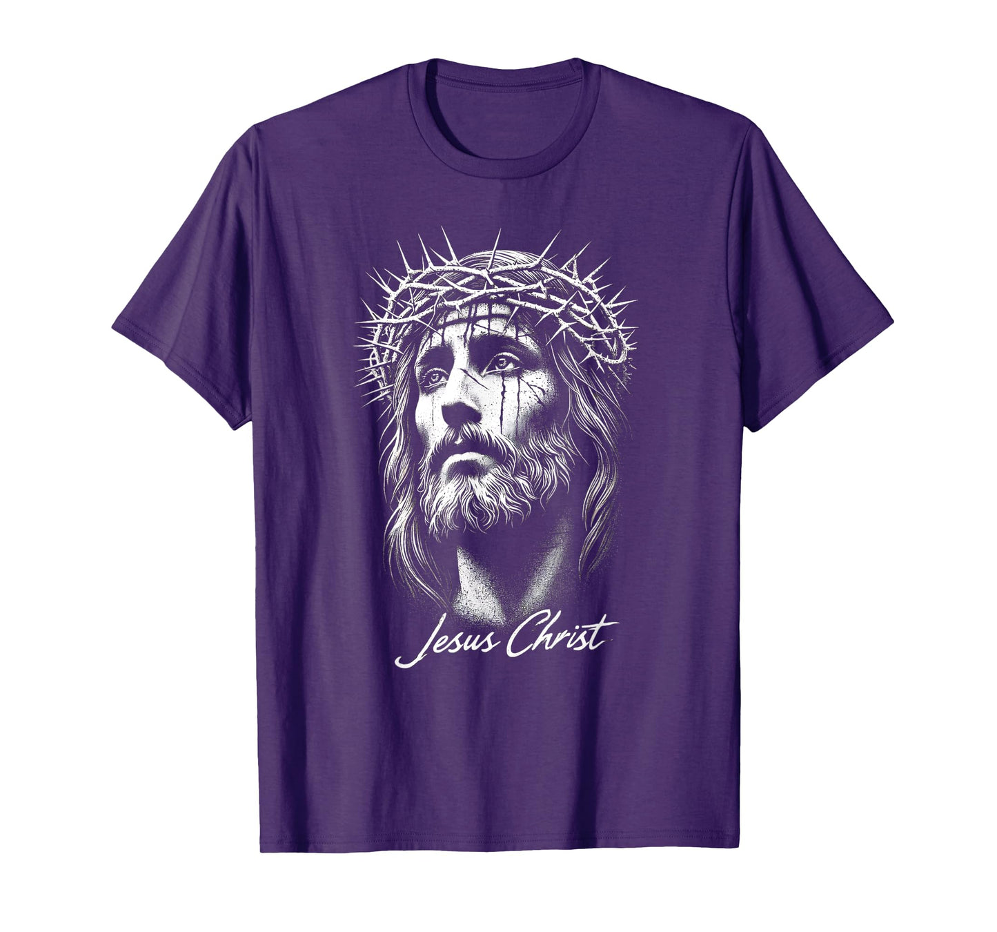 Jesus Christ in Crown of Thorns Distressed T-Shirt T-Shirt