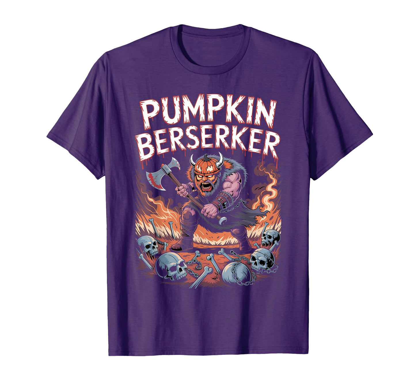 Pumpkin Head Norse Berserker - Viking Warrior Halloween T-Shirt