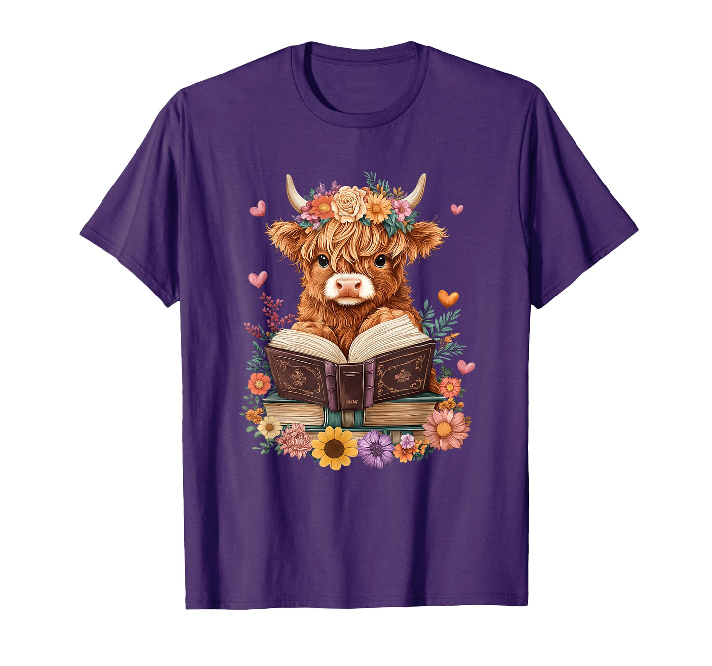 Cute Baby Highland Cow Reading Book Lover Bookworm Girls T-Shirt