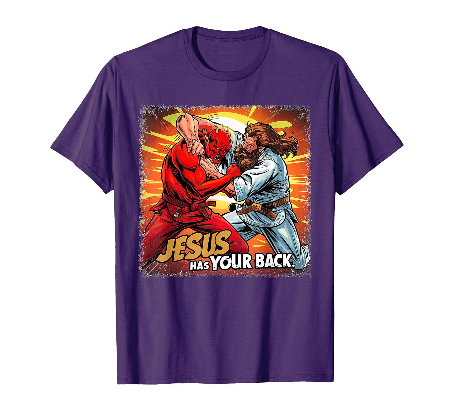 Jesus Has Your Back Jiu Jitsu Retro Christian Men Women Kids T-Shirt