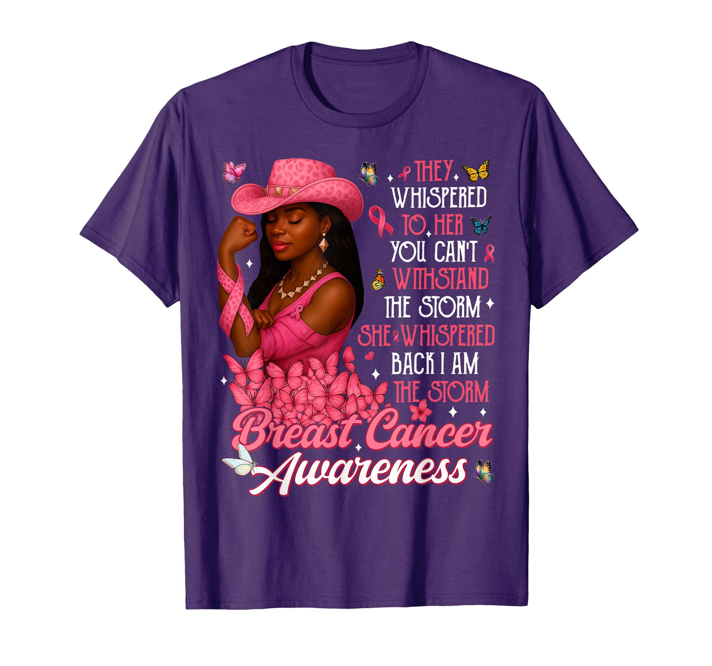 HUGvyn Breast Cancer: Black Cowgirl I Am The Storm Survivor T-Shirt