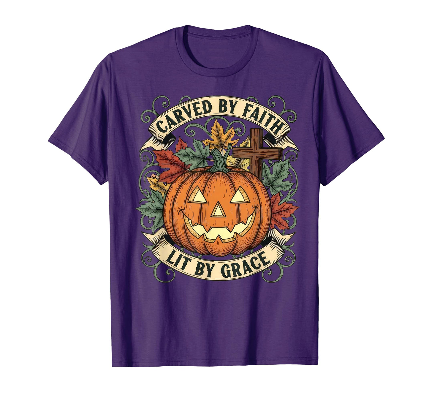 Carved by Faith Lit by Grace Design Christian Halloween T-Shirt