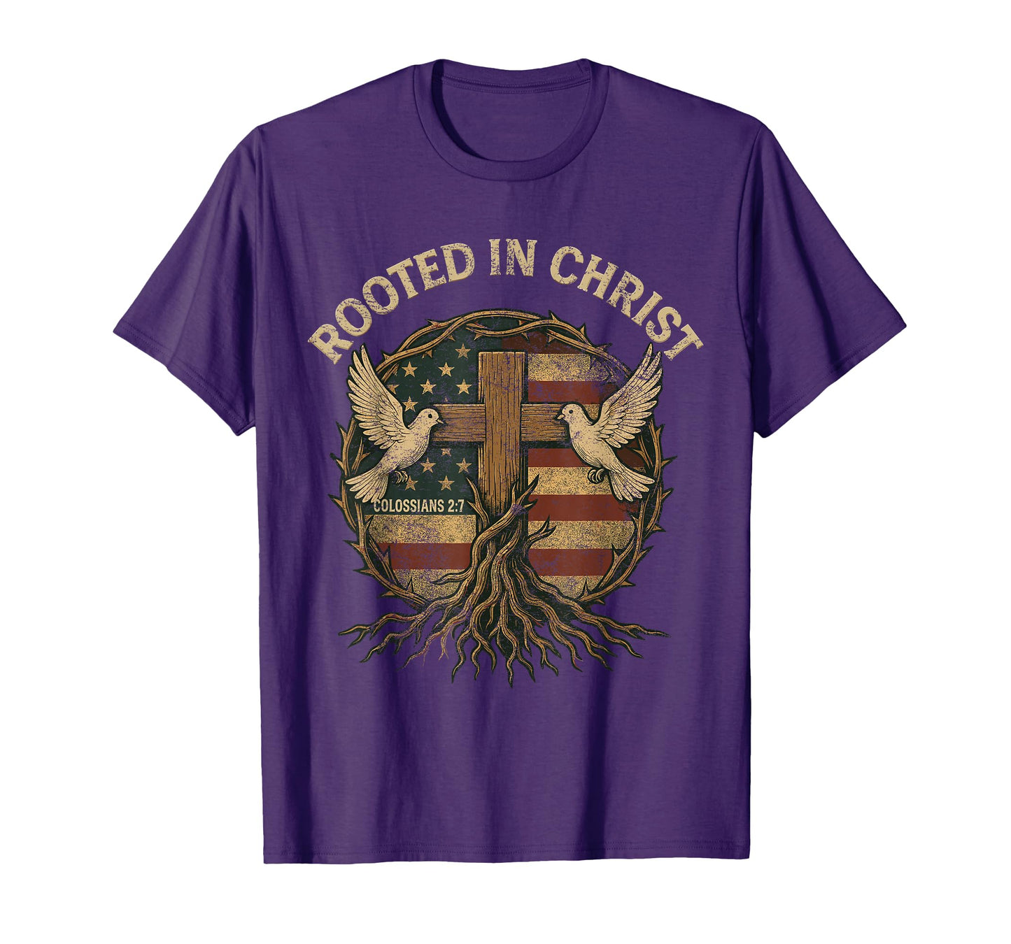 Rooted in Christ Retro Christian Cross Vintage Roots Faith T-Shirt