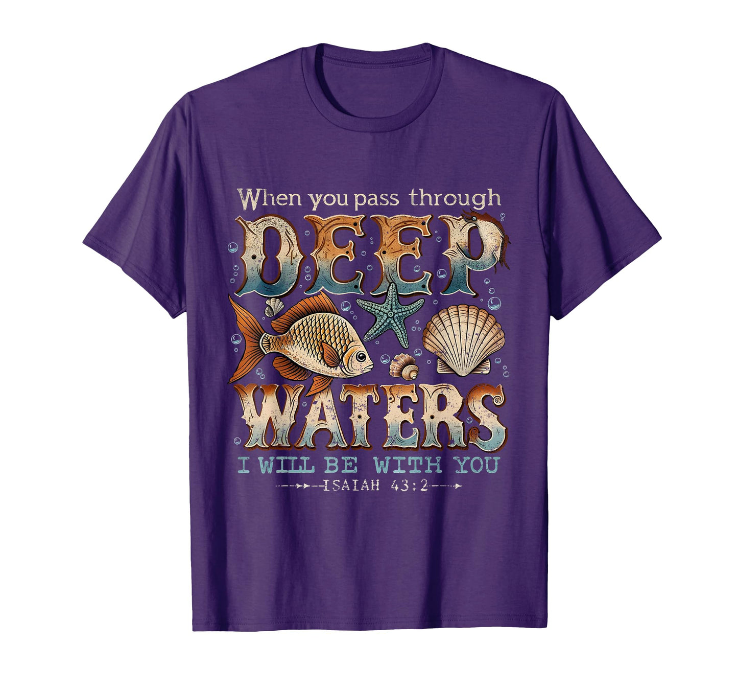 Deep Waters Isaiah 43:2 Bible Ocean Fish Scene T-Shirt