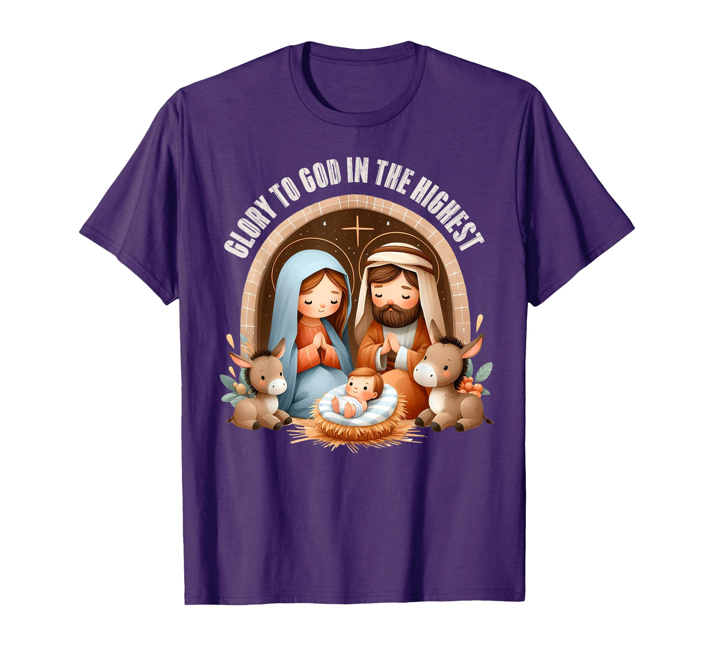 Nativity Scene Glory to God in the Highest Boho Christmas T-Shirt