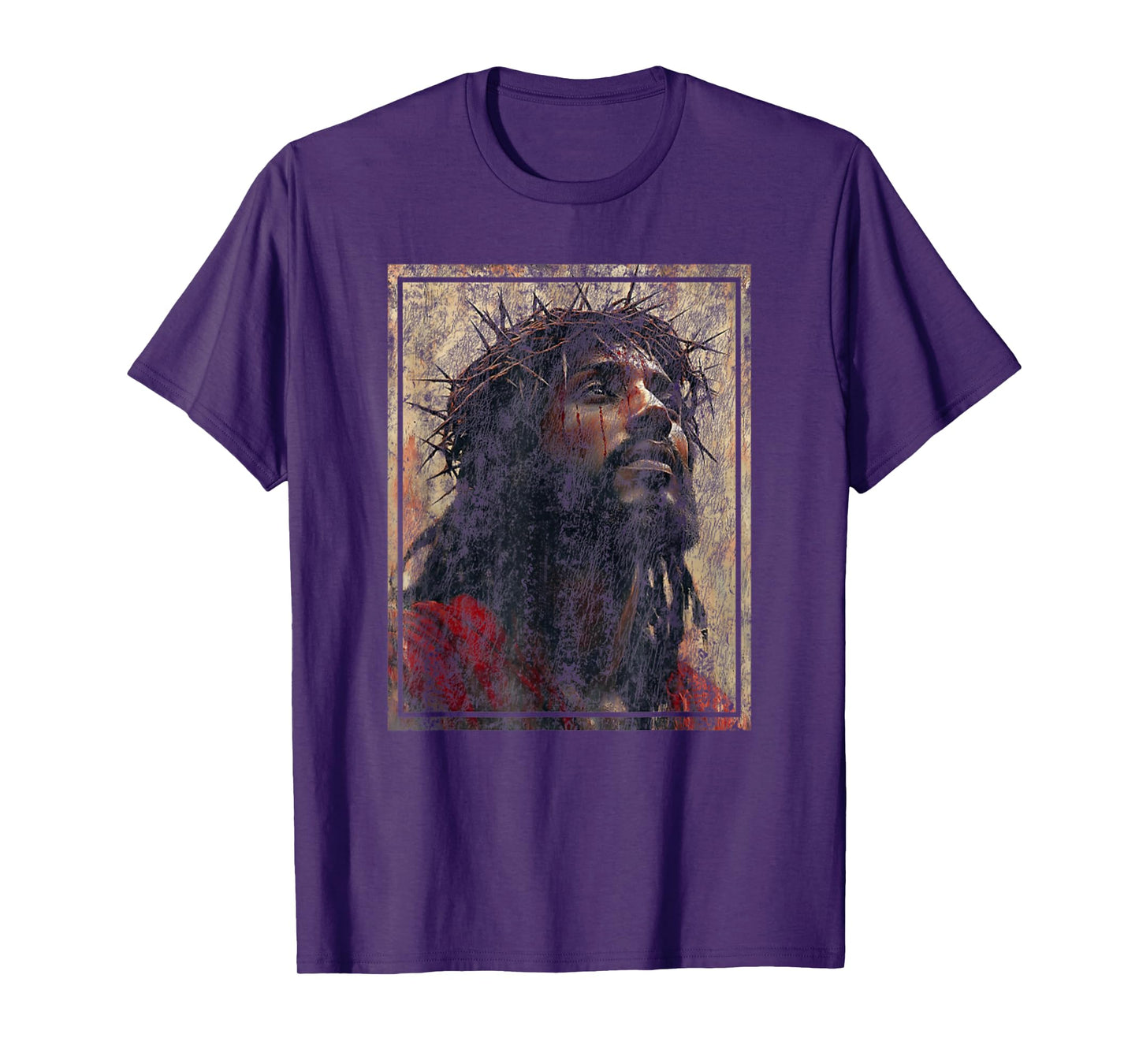 Vintage Black Jesus Face Of Jesus Cross With Crown Of Thorns T-Shirt