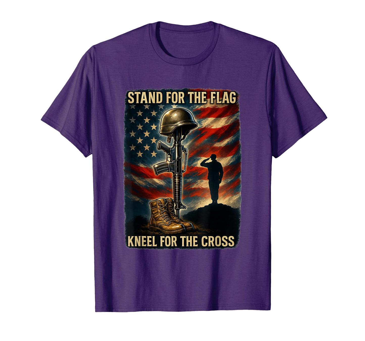 Stand Flag Kneel Cross | Patriotic Military Christian Gift T-Shirt