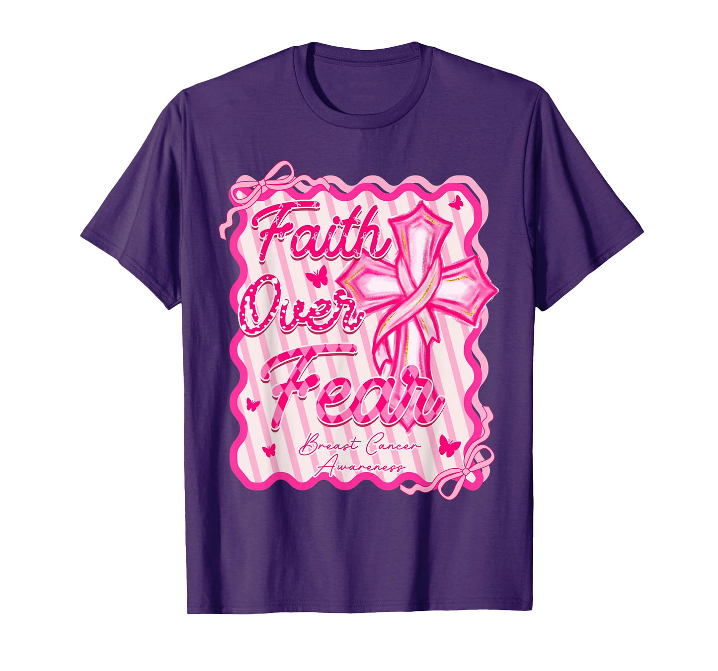 Faith Over Fear Breast Cancer Awareness Pink Coquette Christ T-Shirt