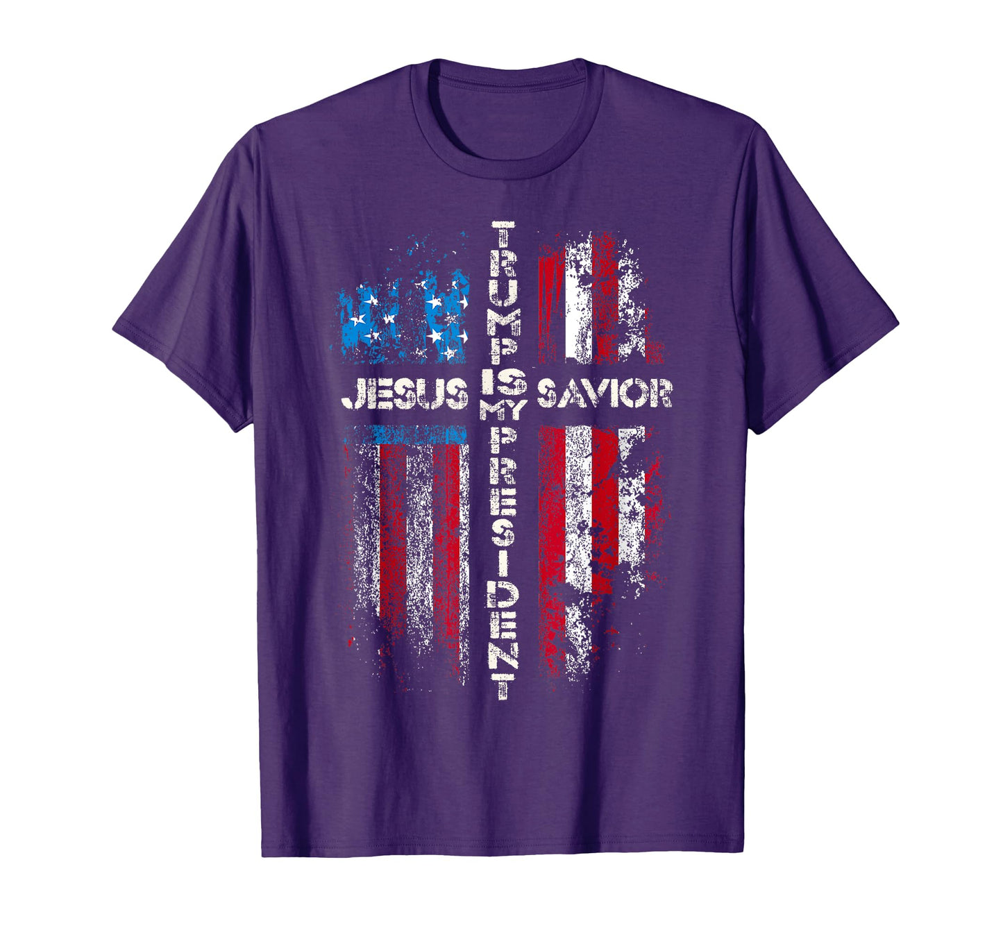 Jesus Is My Savior Trump Is My President 2024 USA Flag Cross T-Shirt