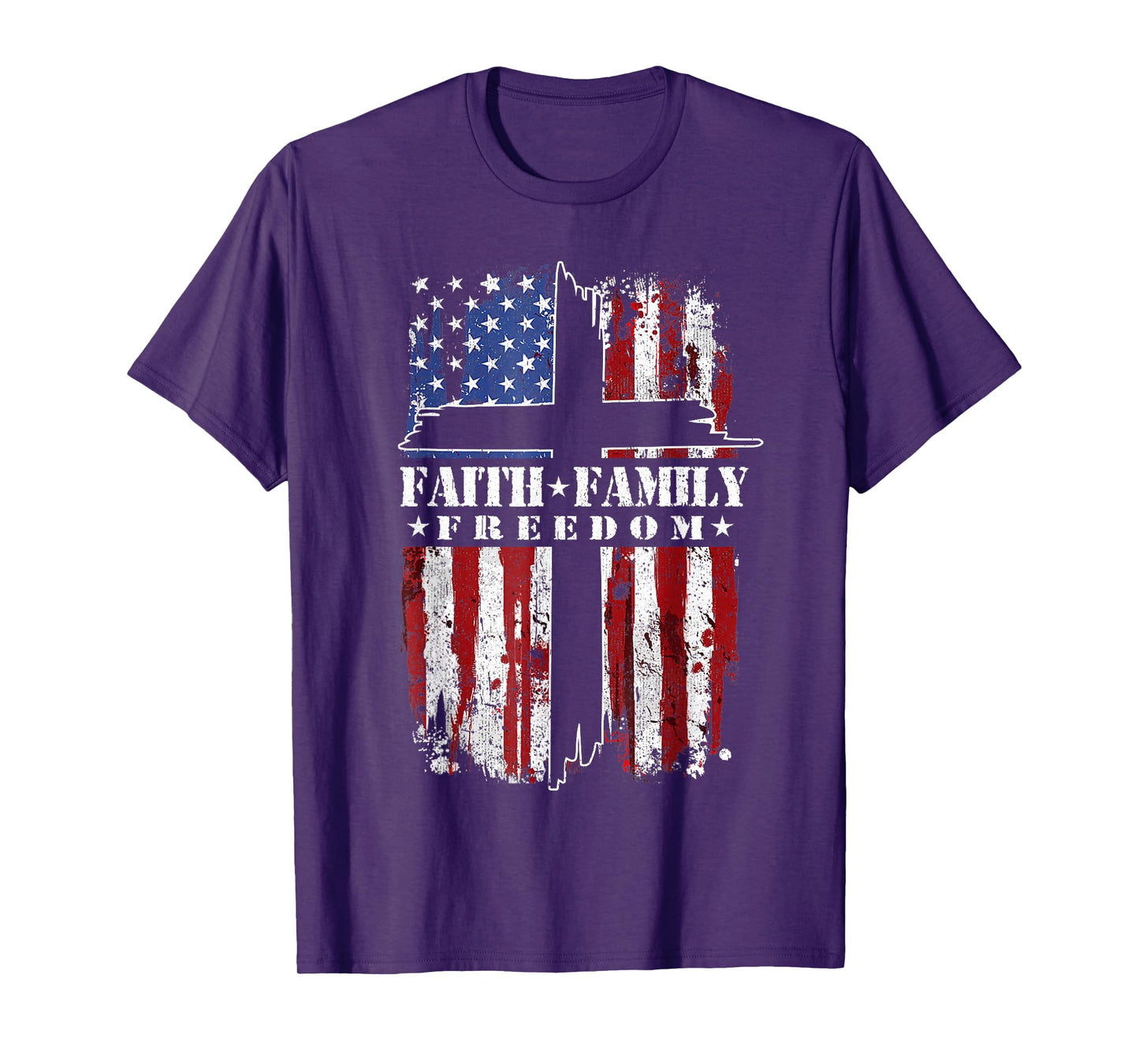 Vintage USA Flag Faith Family Freedom Patriotic Christian T-Shirt