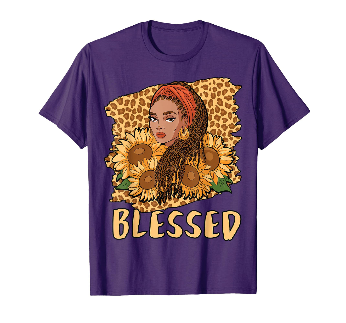 Blessed Black Queen Locs Leopard Sunflower God History Pride T-Shirt