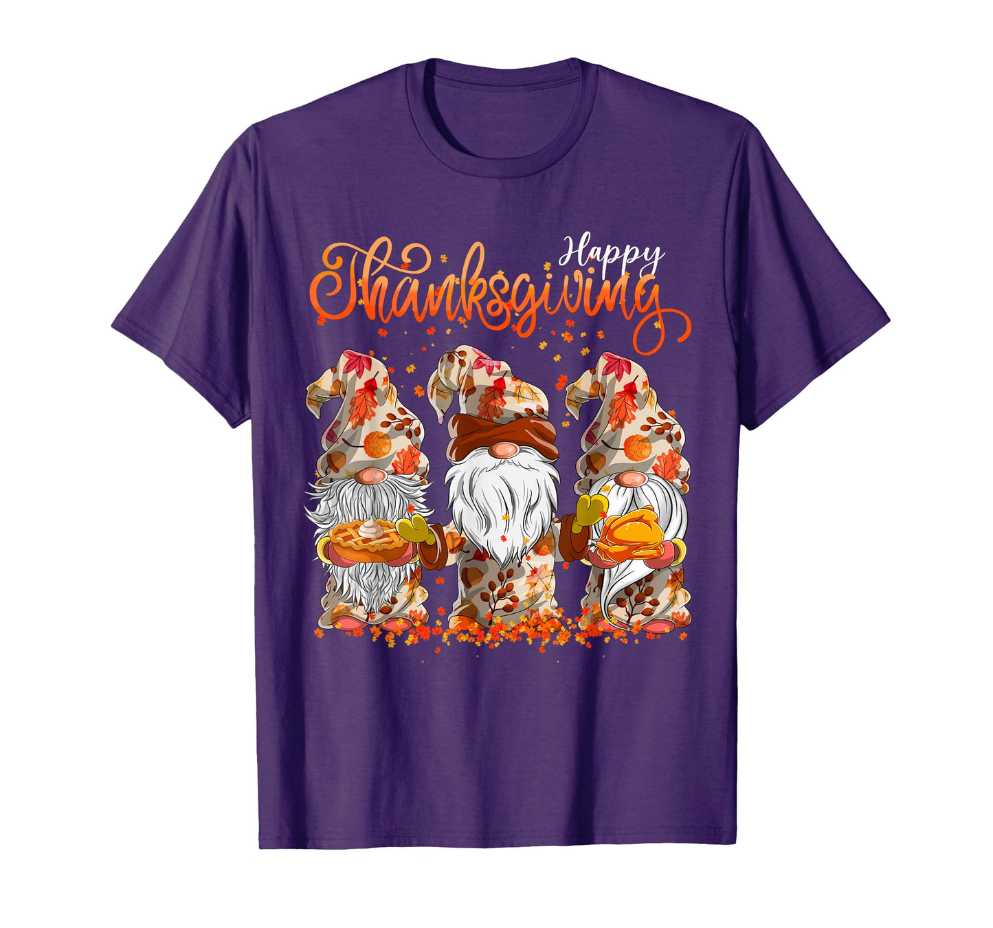Happy Thanksgiving Gnomes Autumn Leaves T-Shirt