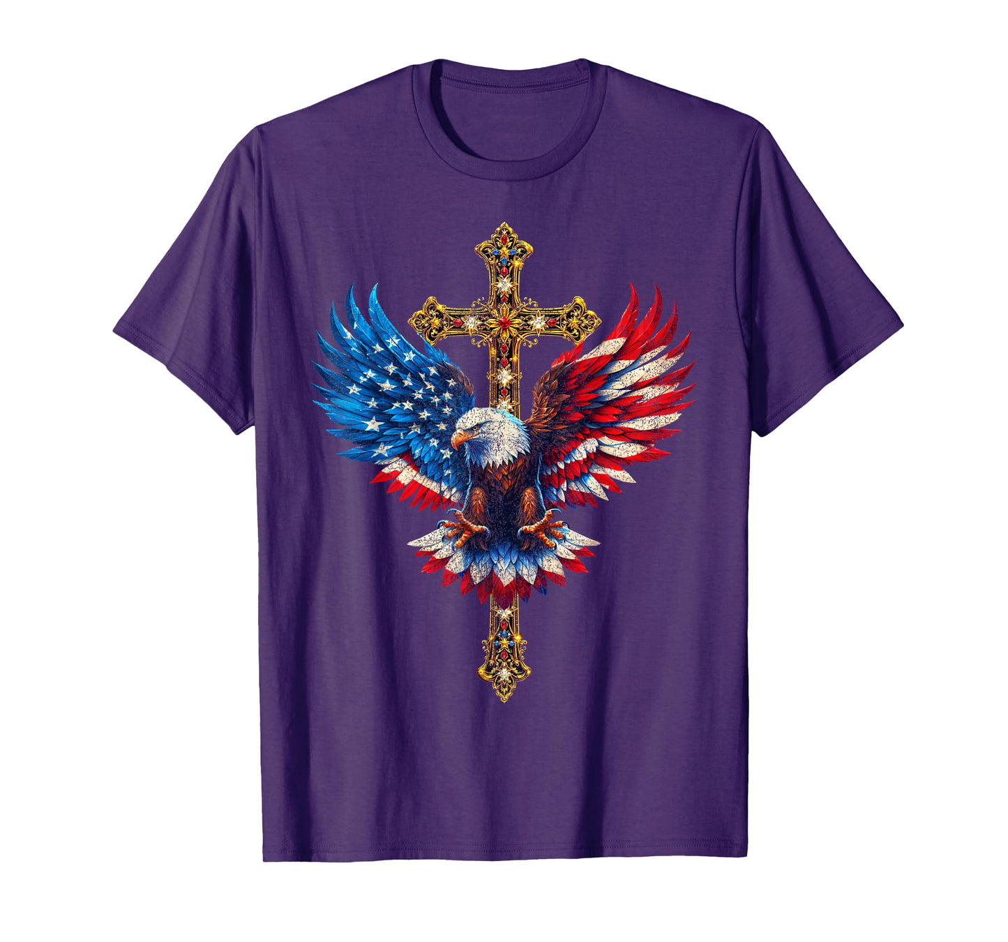 Bald Eagle Christian Faith Ctoss USA Flag Patriotic American T-Shirt