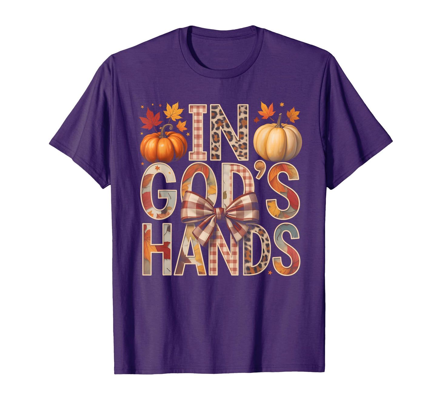 in God’s Hands Fall Faith Plaid Pumpkin T-Shirt
