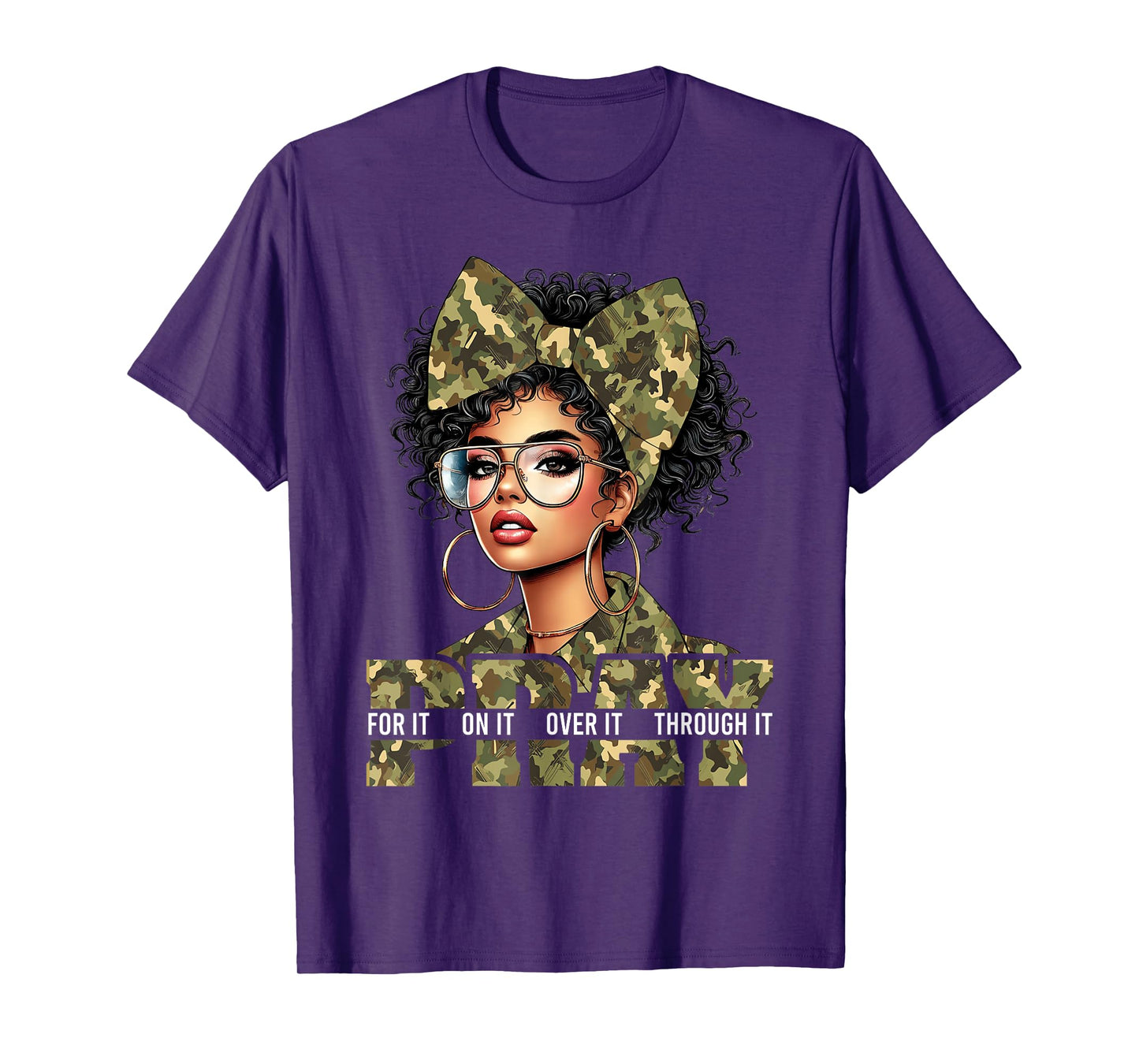 Pray On It Pray Over It Black Woman Afro Christian Sayings T-Shirt