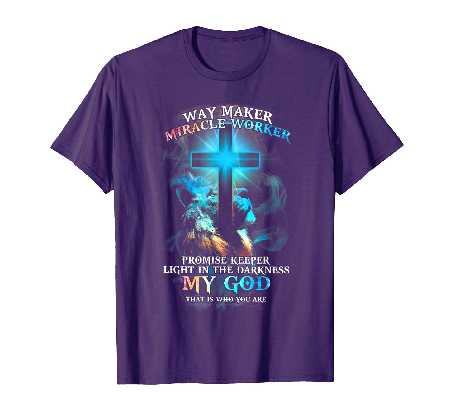 Lion Cross Light Colorful Waymaker Miracle Worker T-Shirt