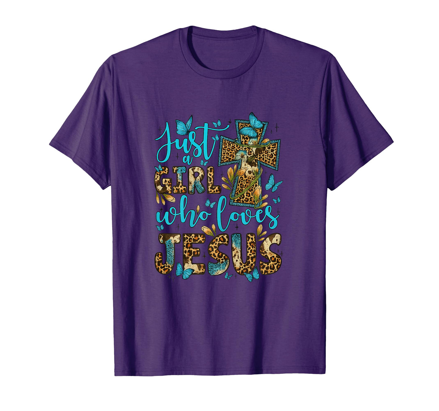 Just A Girl Who Loves Jesus Cross Christian Faith Leopard T-Shirt
