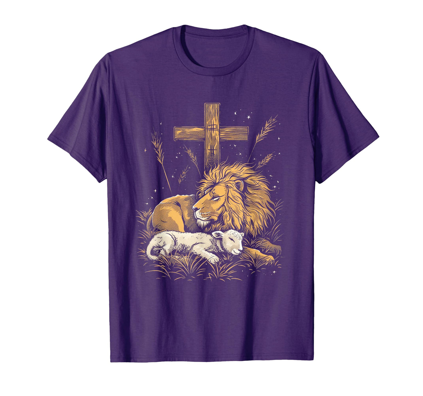 Religious Art Faith Spiritual Symbol Biblical Christianity Lion Lamb Christian Cross T-Shirt