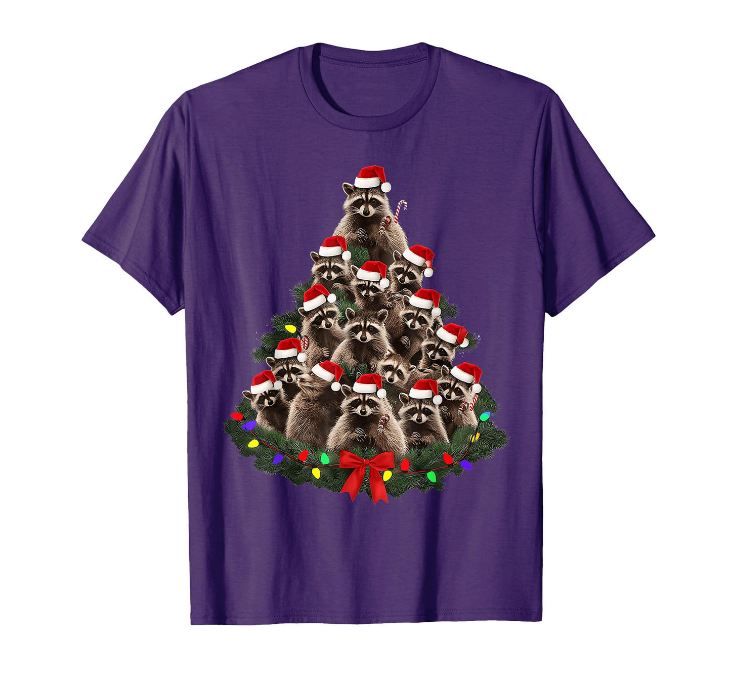 Raccoon Christmas Tree Lights Pajama Racoon Lover Xmas T-Shirt