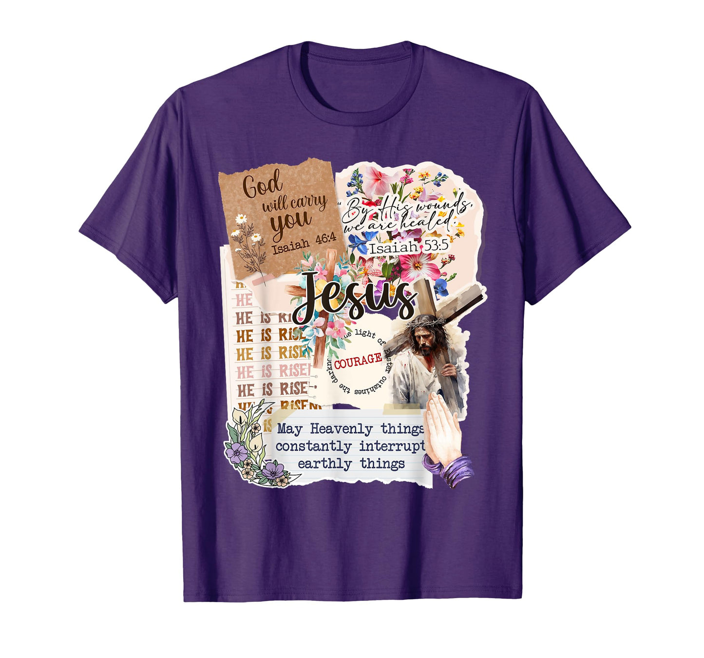 Jesus Collage Floral Christian Faith Bible Verses and Cross T-Shirt