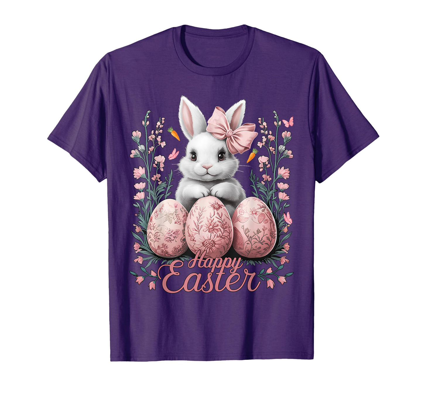 Easter Chinoiserie Floral Bunny With Cute Coquette Bow Women T-Shirt