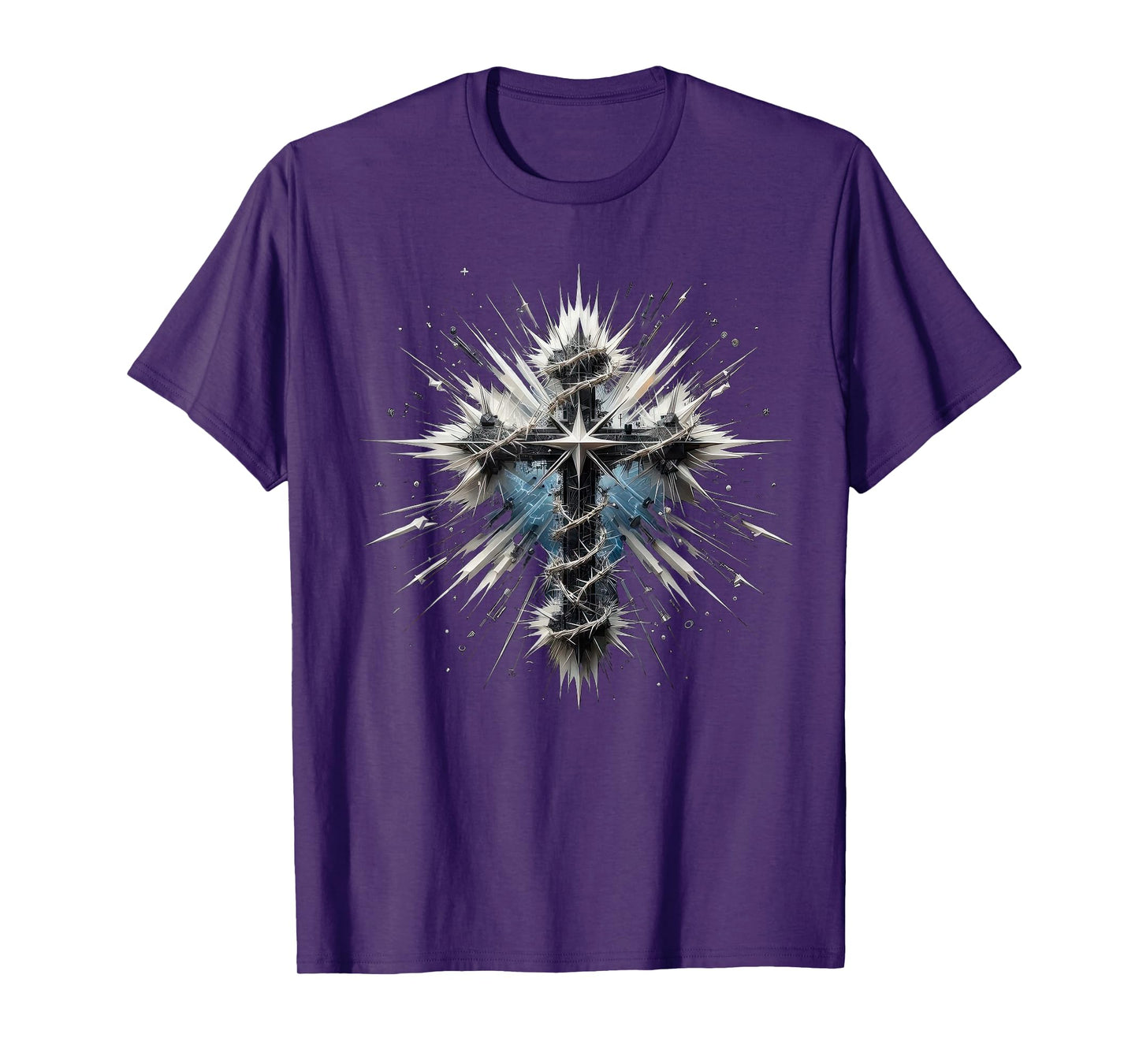 Christian Cross Punk-Art Style Distressed Crown of thorns T-Shirt